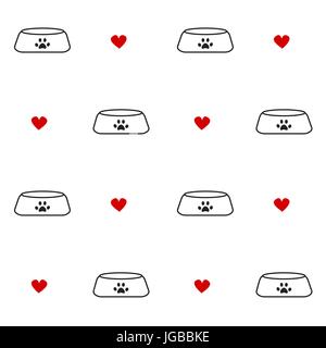 Cute black white red background illustration modèle vectoriel continu avec les bols et les cœurs Illustration de Vecteur