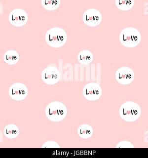 Cute points blancs avec amour mots motif transparent vector illustration sur fond rose Illustration de Vecteur