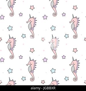 Cute cartoon unicorn colorés seahorse illustration de fond vectoriel continu Illustration de Vecteur