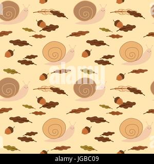 Pastel mignon avec les glands et les feuilles d'escargot vecteur illustration de fond transparent Illustration de Vecteur
