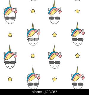 Cute cartoon unicorn colorés avec tête transparente lunettes de fond vecteur illustration Illustration de Vecteur