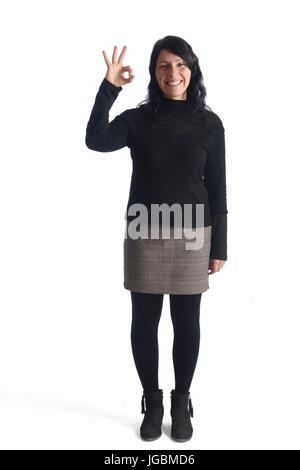 Femme avec bon signe Banque D'Images
