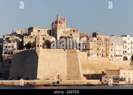 Senglea avec poste de garde vedette, les trois villes, Malte Banque D'Images