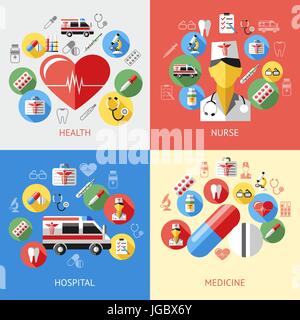 Vecteur numérique bleu rouge pharmacie medical icons set avec dessiné une ligne simple info artistique graphique, dent d'ambulance Infirmière seringue tubes comprimés coeur médecine d Illustration de Vecteur