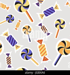 Vecteur numérique silver purple happy Halloween avec des icônes simples tirés de l'art graphique, ligne info sans motif, présentation avec des bonbons, des bonbons elemen Illustration de Vecteur