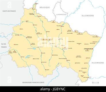 Plan de la nouvelle région Grand Est en Français Illustration de Vecteur