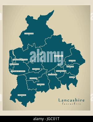 Carte moderne - Lancashire County avec les districts England UK illustration Illustration de Vecteur