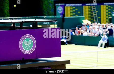 Londres, Royaume-Uni, 5 juillet 2017 : le logo de Wimbledon au jour 3 au tennis de Wimbledon 2017 au All England Lawn Tennis et croquet club à Londres. crédit : Frank molter/Alamy live news Banque D'Images