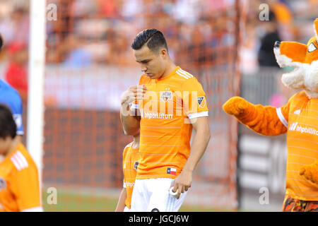 Houston, TX, USA. 05 juillet, 2017. Houston Dynamo avant Erick Torres (9) Promenades sur le terrain avant le match de saison régulière MLS Houston Dynamo et entre l'Impact de Montréal de stade BBVA Compass à Houston, TX. Image Crédit : Erik Williams/Cal Sport Media. Credit : csm/Alamy Live News Banque D'Images