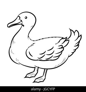 Croquis dessinés à la main, de l'isolé, le Canard noir et blanc Cartoon Vector Illustration pour livre de coloriage - Ligne dessinée Vector Illustration de Vecteur