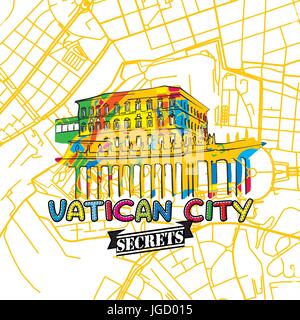 Vatican Billet d'Art Secrets Site pour la cartographie des experts et des guides de voyage. Le logo de la ville à la main, typo de badge et dessinés à la main sur le dessus de l'image vectorielle sont regroupés un Illustration de Vecteur