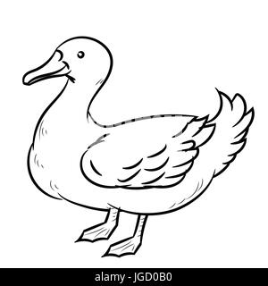 Croquis dessinés à la main, de l'isolé, le Canard noir et blanc Cartoon Vector Illustration pour livre de coloriage - Ligne dessinée Vector Illustration de Vecteur