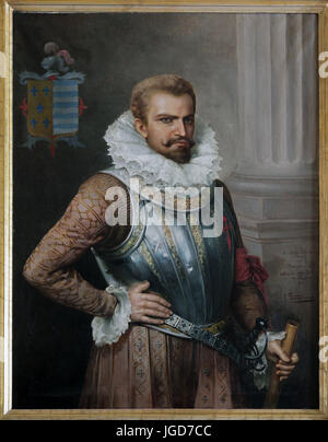 Pedro de Alvarado (1485-1541) conquistador espagnol et gouverneur du Guatemala.par Tomás Povedano de Arcos (1847-1942).Pintor de Costa Rica. Banque D'Images