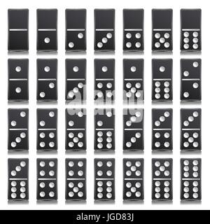 Domino Jeu complet Vector Illustration réaliste. Couleur noir. Jeu classique de dominos os isolé sur blanc. Vue d'en haut. Pour un jeu. 28 pièces Illustration de Vecteur