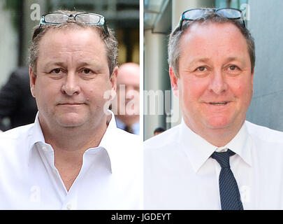 Photo composite du propriétaire et des sports de Newcastle United le patron direct Mike Ashley daté du 04/07/17 (à gauche) et du 05/07/17 (à droite).Le propriétaire et les sports de Newcastle United le patron direct Mike Ashley a suggéré que les gens ont la mauvaise impression de lui. Banque D'Images