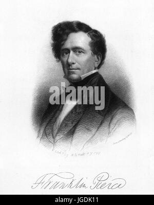 Portrait gravé de Franklin Pierce, 14e président des États-Unis dont les actions ont exacerbé les conditions qui mènent à la guerre civile américaine, 1834. À partir de la Bibliothèque publique de New York. Banque D'Images