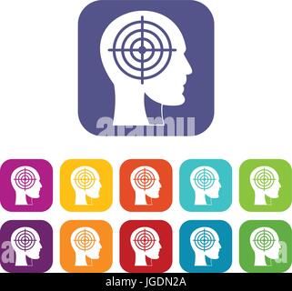Réticule dans la tête humaine icons set télévision Illustration de Vecteur