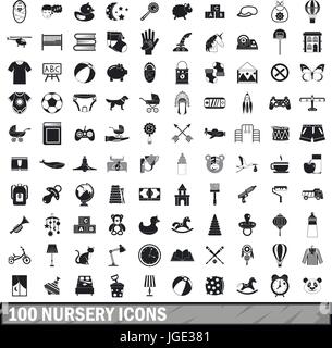 Pépinière 100 icons set, le style simple Illustration de Vecteur