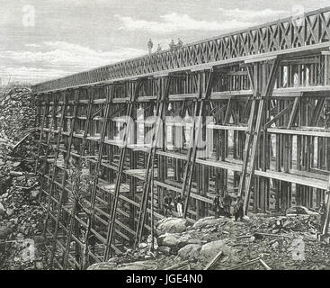 Histoire de l'Ouest américain. 19e siècle. Pont de Dale Creek, l'une des oeuvres majeures de l'Union Pacific. La gravure à l'Illustrated London News, 1869. Banque D'Images