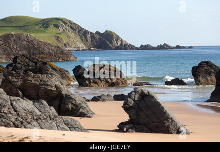 Village de Durness, en Écosse. Tôt le matin de la vue pittoresque de la baie de Sango au nord du village écossais de Durness. Banque D'Images