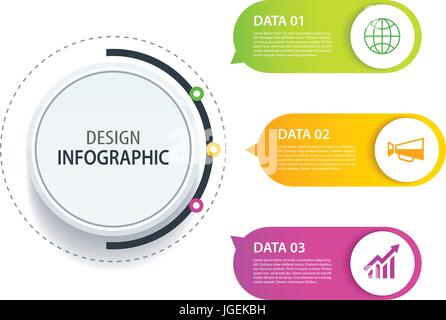 3 Vecteur de conception infographique et icône marketing.Peut être utilisé pour la mise en page, flux de données, diagramme, option, bannière, web design. Concept d'affaires avec des étapes Illustration de Vecteur