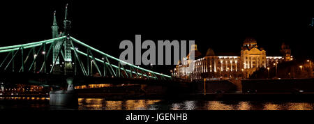 Le Pont de la liberté et de l'hôtel Gellert, nuit à bord du Danube, la ville de Budapest, Hongrie Banque D'Images