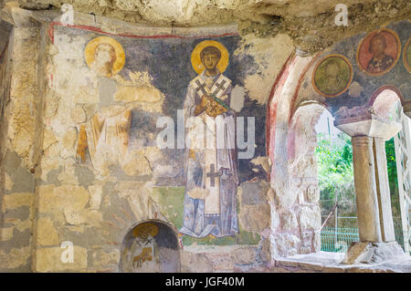 DEMRE, TURQUIE - 7 mai 2017 : l'église St Nicholas possède de magnifiques fresques colorées médiéval préservé sur elle les murs, le 7 mai, à Demre. Banque D'Images