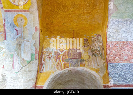 DEMRE, TURQUIE - 7 mai 2017 : l'église St Nicolas de Myre a grand nombre de fresques médiévales conservées sur ses plafonds, le 7 mai, à Demre. Banque D'Images