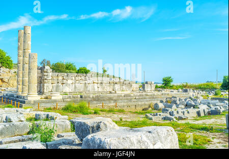 Les ruines de temple de l'ancienne déesse Leto, situé dans la région de Letoon site archéologique, Turquie Banque D'Images