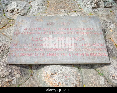 Sa au service d'une plaque la légion britannique qui ont aidé l'armée de Bolivar Simin gagner l'indépendance de la Colombie à la Puente de Boyaca, le site de la célèbre Banque D'Images