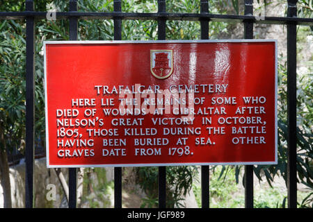 Le cimetière de Trafalgar à Gibraltar, où certains des marins ayant péri après la bataille de Trafalgar sont enterrés Banque D'Images