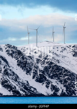 Éoliennes sur l'île de Havøya dans le comté de Finnmark, dans le nord de la Norvège.