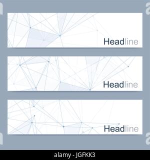 Ensemble de vecteur scientifique moderne des bannières. La structure d'ADN avec des lignes et points. Vecteur de la science historique. Technologie médicale, chimie, conception. Illustration de Vecteur