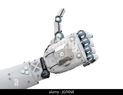 Robot de rendu 3d part thumb up sur fond blanc Banque D'Images