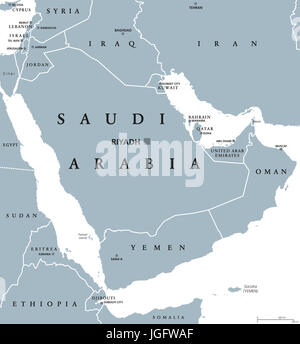 Carte politique de l'Arabie saoudite à Riyad en capital. Royaume Uni et de l'état arabe dans l'Asie occidentale et du Moyen-Orient. Pays sur la péninsule Arabe. L'illustration. Banque D'Images