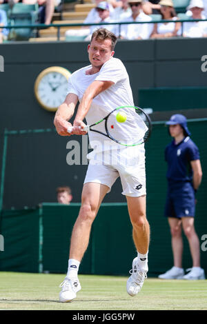 Londres, Royaume-Uni. 6 juillet, 2017. Adam Pavlasek (CZE) Tennis : Adam Pavlasek de la République tchèque lors de la masculin deuxième tour des championnats de tennis de Wimbledon, Novak Djokovic, contre la Serbie lors de l'All England Lawn Tennis et croquet Club à Londres, Angleterre . Credit : AFLO/Alamy Live News Banque D'Images
