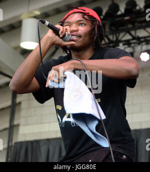 Milwaukee, Wisconsin, États-Unis. 6 juillet, 2017. Artiste Rap Trapo effectue live au Festival Park pendant Henry Maier Summerfest à Milwaukee, Wisconsin. Ricky Bassman/Cal Sport Media/Alamy Live News Banque D'Images