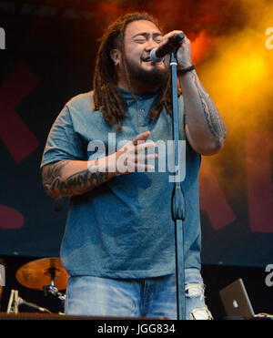 Milwaukee, Wisconsin, États-Unis. 6 juillet, 2017. Chanteur de Reggae J Boog effectue live au Festival Park pendant Henry Maier Summerfest à Milwaukee, Wisconsin. Ricky Bassman/Cal Sport Media/Alamy Live News Banque D'Images