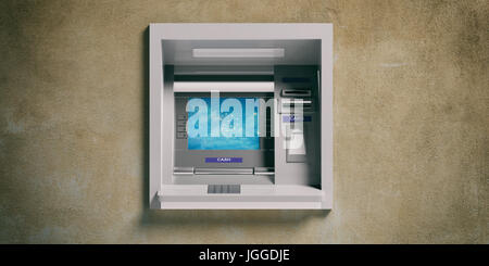 ATM machine isolé sur paroi. 3d illustration Banque D'Images