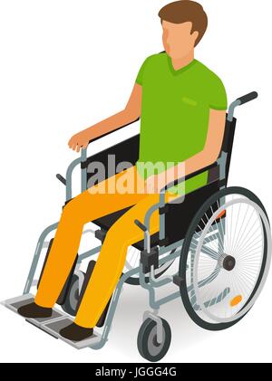 Utilisateur de fauteuil roulant, les personnes handicapées, les personnes handicapées icône ou un symbole. Cartoon vector illustration, style plat Illustration de Vecteur