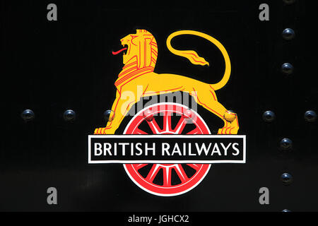 British Railways logo, North Norfolk ligne de chemin de fer à vapeur du patrimoine, England, UK British Railways logo Banque D'Images