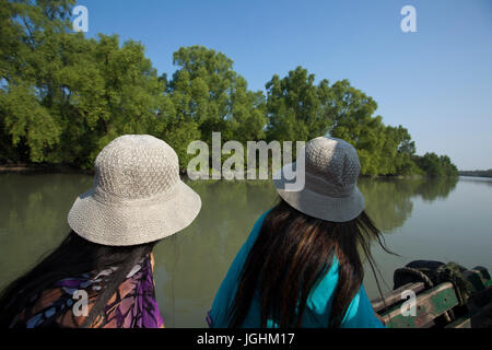 Les touristes se promènent à la superficie forestière dans Nilkomol Sundarbans, Site du patrimoine mondial de l'UNESCO. Khulna, Bangladesh. Banque D'Images