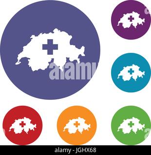 La Suisse carte icons set Illustration de Vecteur