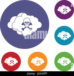 Cloud avec crâne et os icons set Illustration de Vecteur