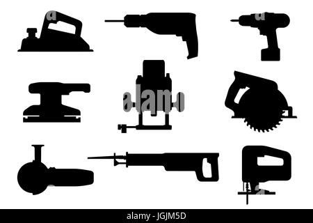 Les outils électriques silhouettes noires Illustration de Vecteur