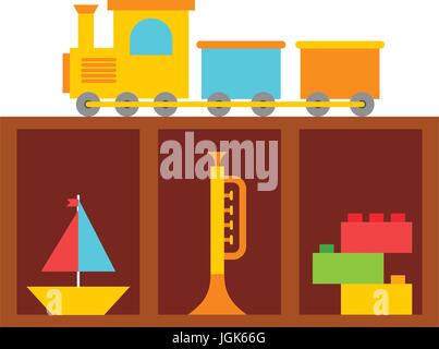 Tiroirs en bois avec des jouets Illustration de Vecteur