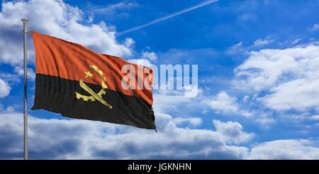 De brandir le drapeau de l'Angola sur un fond de ciel bleu. 3d illustration Banque D'Images