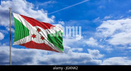 De brandir le drapeau du Burundi sur un fond de ciel bleu. 3d illustration Banque D'Images