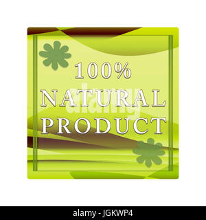 100 % naturel l'étiquette du produit. Rectangle avec motif et fleurs sur fond blanc Banque D'Images