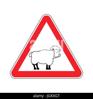 L'attention des moutons. Attention ferme est un animal. Panneau d'interdiction rouge. Brebis interdiction Illustration de Vecteur